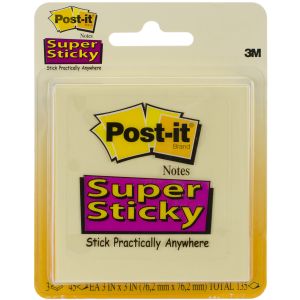 Post-It Super Sticky Notes 3 inch X3 inch 3 Per Pkg -Canary Yellow W/45 Sheets