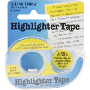 Lee Products Highlighter Tape .5 inch X393 inch Yellow