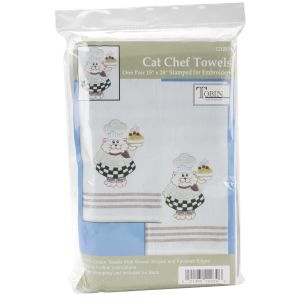 Tobin Stamped For Embroidery Kitchen Towels 20 inch X28 inch 2 Per Pkg Cat Chef