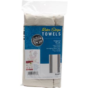 Aunt Martha s Stitch Em Up Retro Stripe Towels 18 X28 3 Pk Black Stripe