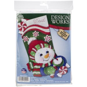 Design Works Felt Stocking Applique Kit 18 inch Long Candy Cane Snowman
