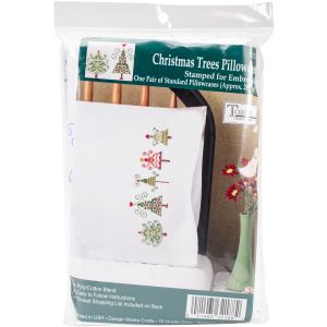 Tobin Stamped For Embroidery Pillowcase Pair 20 inch X30 inch Christmas Trees