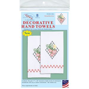 Jack Dempsey Stamped Decorative Hand Towel Pair 17 inch X28 inch Strawberries