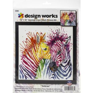 Design Works Counted Cross Stitch Kit 12 inch X12 inch Colorful Zebras 14 Count