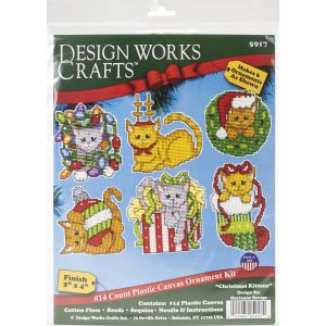 Design Works Plastic Canvas Ornament Kit 3 inch X3.5 inch Set Of 6 Christmas Kittens 14 Count