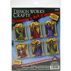 Design Works Plastic Canvas Ornament Kit 3 inch X4 inch Set Of 6 Medieval Angels 14 Count