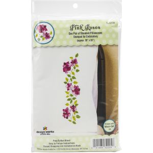 Tobin Stamped For Embroidery Pillowcase Pair 20 inch X30 inch Pink Roses