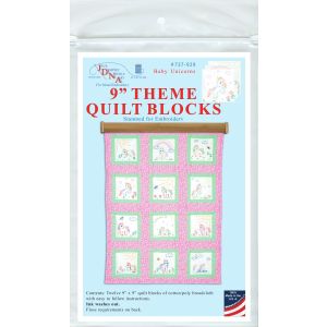 Jack Dempsey Themed Stamped White Quilt Blocks 9 inch X9 inch 12 Per Pkg Baby Unicorn