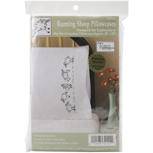 Tobin Stamped For Embroidery Pillowcase Pair 20 inch X30 inch Running Sheep