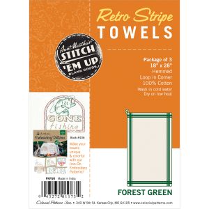 Aunt Martha s Stitch Em Up Retro Stripe Towels 18 inch X28 inch 3 Pk Forest Green Stripe