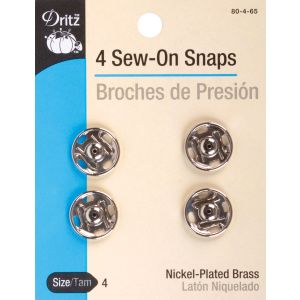 Dritz Sew On Snaps 4 Per Pkg Nickel Plated Brass Size 4
