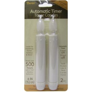 Battery Operated LED Taper Candles W Timer 6 inch 2 Per Pkg White 