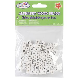 Wood Alphabet Beads 8mm 70 Per Pkg White