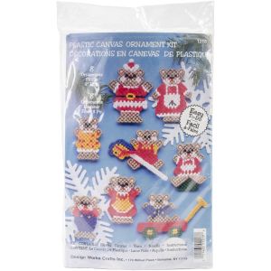 Design Works Plastic Canvas Ornament Kit 3 inch Set of 8 Christmas Teddy Bears 7 Count