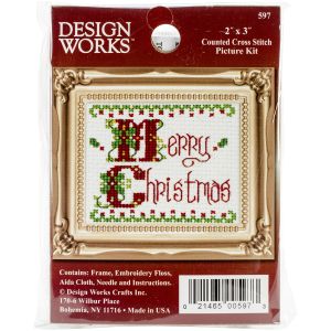 Design Works Counted Cross Stitch Kit 2 inch X3 inch Merry Christmas 18 Count