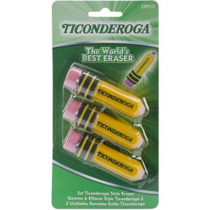 Ticonderoga Pencil Shaped Erasers 3 Per Pkg Yellow