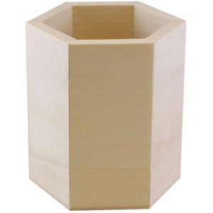 Wooden Pen and Pencil Tub 3.5 inch Hexagon