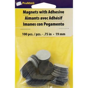 ProMag Round Magnets W Adhesive .75 inch 100 Per Pkg
