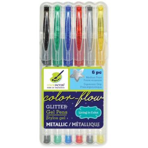 Living In Color Color-Flow Glitter Gel Pen Set 6 Per Pkg -Metallics