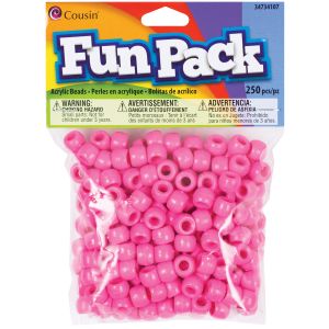 Fun Pack Acrylic Pony Beads 250 Per Pkg -Pink