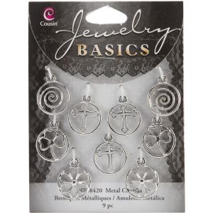 Jewelry Basics Metal Charms Silver Shapes 9 Per Pkg