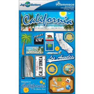 Reminisce Jet Setters State Dimensional Stickers 4.5 inch X7.5 inch California