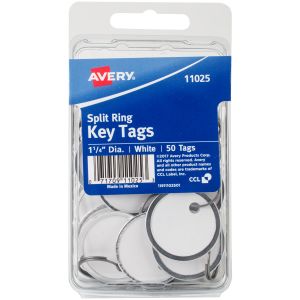 Avery White Metal Rim Key Tags 1.25 Inch 50 Per Pkg