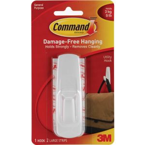 Command Large Utility Hooks-White 1 Hook & 2 Strip