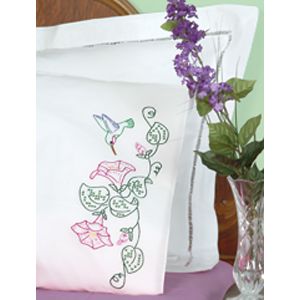 Jack Dempsey Stamped Pillowcases W White Perle Edge 2 Per Pkg Hummingbird