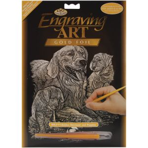 Gold Foil Engraving Art Kit 8 inch X10 inch Golden Retriever and Puppies