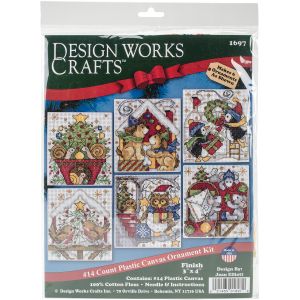 Design Works Counted Cross Stitch Kit 3.5 inch X4 inch Set of 6 Home For Christmas Ornaments 14 Count