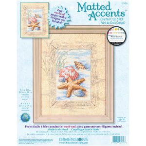 Dimensions Matted Accents Counted Cross Stitch Kit 8 inch X10 inch Shells In The Sand 14 Count