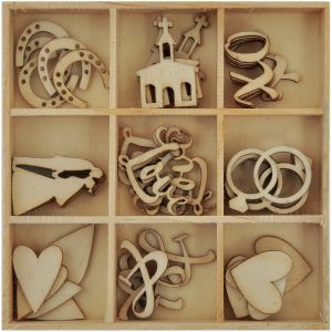 Kaisercraft Wood Mini Themed Embellishments Always and Forever Wedding 45 Per Pkg