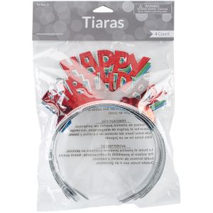 Foil Tiaras 4 Per Pkg -Happy Birthday Assorted Colors