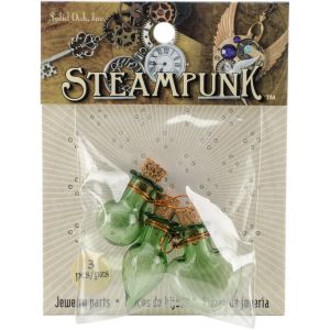Steampunk Glass Accents 3 Per Pkg -Fancy Green Bottles