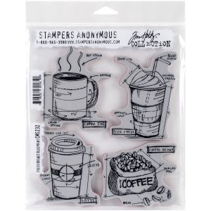 Tim Holtz Cling Stamps 7 inch X8.5 inch Fresh Brewed Blueprint