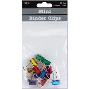 Mini Binder Clips .5 inch 12 Per Pkg Assorted Colors