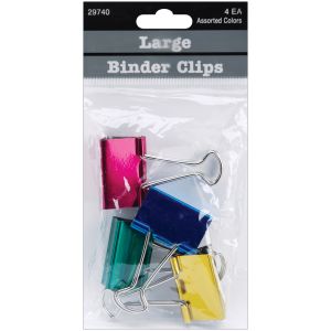 Large Binder Clips 1.25 inch 4 Per Pkg Assorted Colors