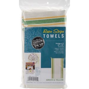 Aunt Martha s Stitch Em Up Retro Stripe Towels 18 inchesX28 inches 3 Pk Green Stripe
