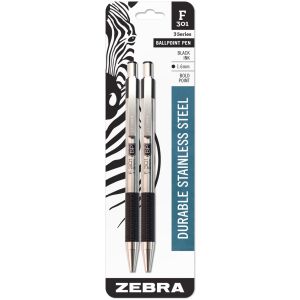 F 301 Stainless Steel Ballpoint Pen 1.6mm 2 Per Pkg Black
