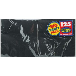 Big Party Pack Beverage Napkins 5 inch X5 inch 125 Per Pkg Black