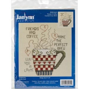Janlynn Mini Counted Cross Stitch Kit 5 inch X6 inch Friends and Coffee 14 Count
