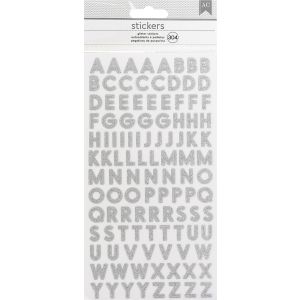 American Crafts Glitter Alphabet Stickers San Serif Silver 304 Per Pkg