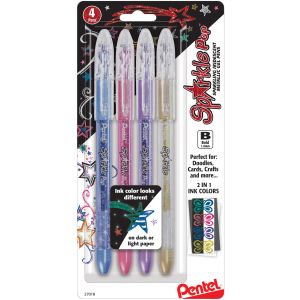 Pentel Sparkle Pop Metallic Gel Pens 1.0mm 4 Per Pkg Blue Pink Purple Gold