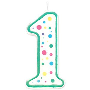 Polka Dot Numeral Candle 3 inch 1 Per Pkg 1 Green