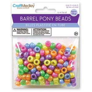 Barrel Pony Beads 6mmX9mm 175 Per Pkg Pearlized Multicolor