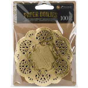 Prima Marketing Paper Doilies 4 inch 100 Per Pkg Round Gold
