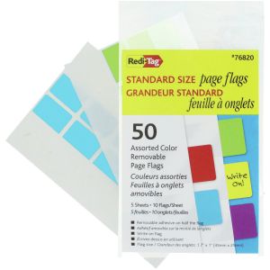 Redi Tag Standard Page Flags Blank 50 Per Pkg Red Blue Green Yellow and Purple