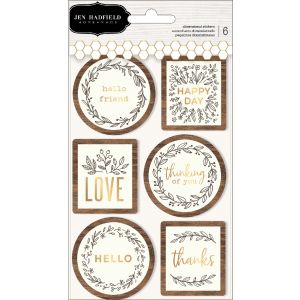 Jen Hadfield Along The Way Dimensional Stickers 6 Per Pkg W Gold Foil Accents