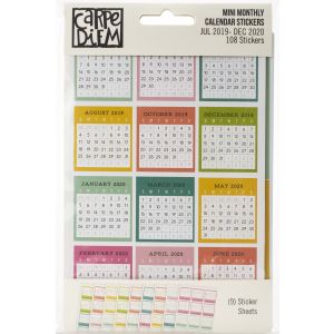 Carpe Diem Dated Mini Calendar Stickers 4 inch X6 inch 9 Per Pkg Monthly July 2019 December 2020